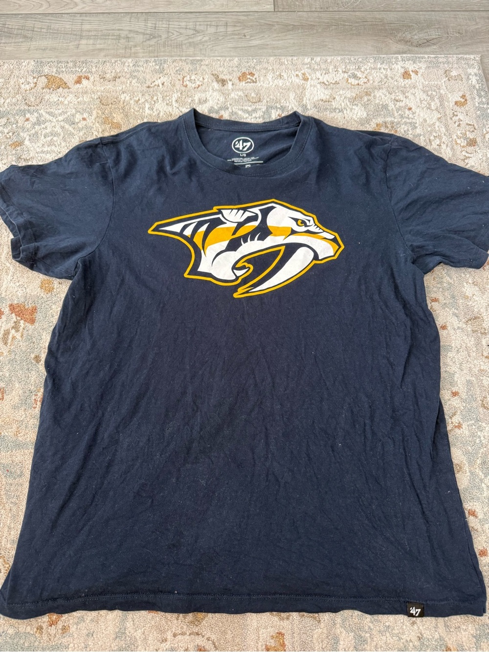 47 Brand Navy Nashville Predators Logo Tee with Gold & White Accent